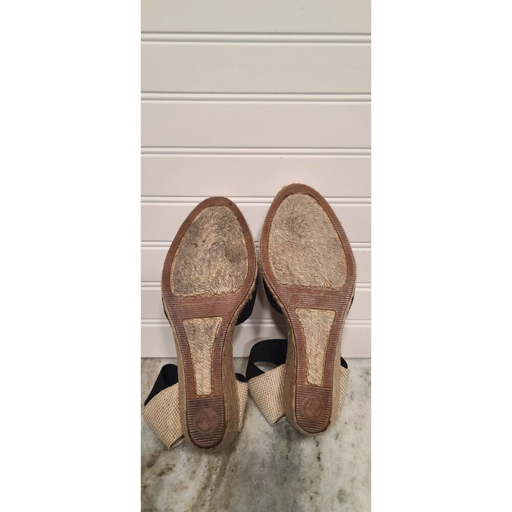 Adrienne Vittadini Black/Tan Wedge Espadrilles Size 9 - Picture 7 of 7